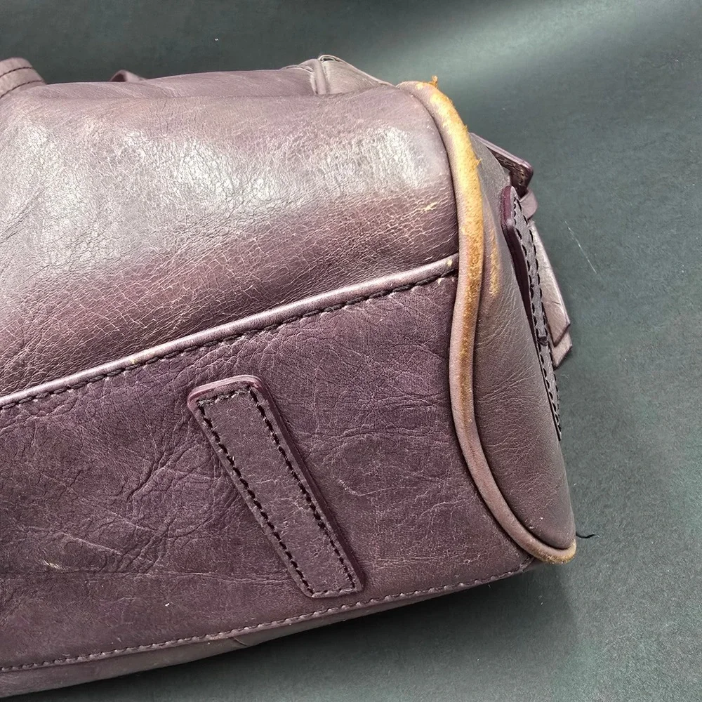 Franklin Covey Plum Purple Full Grain Leather Satchel Handbag AS IS